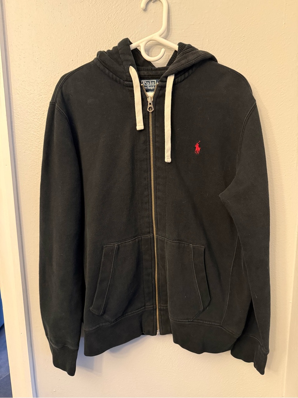 POLO Ralph Lauren Black Zip-Up Hoodie with Gold Zipper